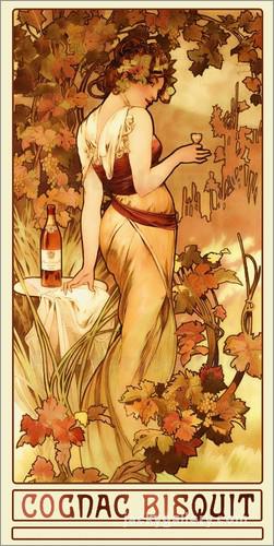 Cognac Bisquit, Alphonse Mucha painting